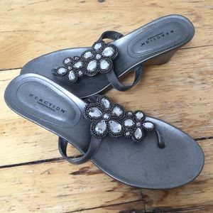 Silver & jeweled slide on sandals (small heel)